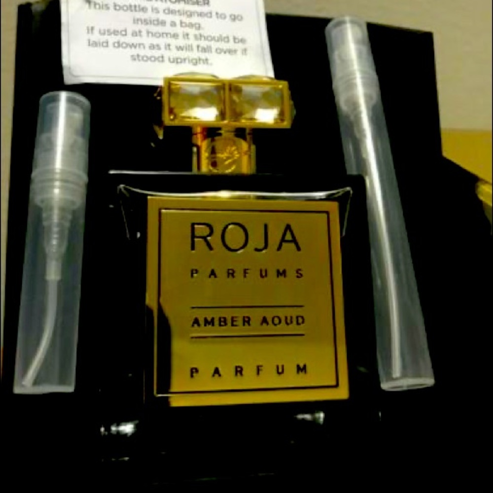 Roja Dove Amber Aoud decant spray. Available in 3mL, 5mL, and 10mL bottles.
